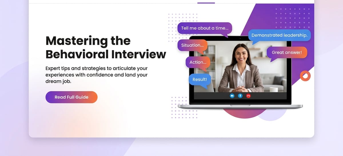 A person on a video call with speech bubbles showing the STAR method: Situation, Action, and Result