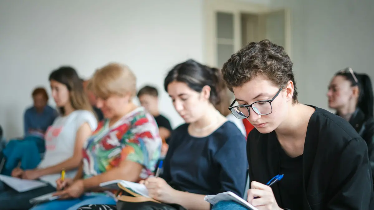 A group of students in a classroom.