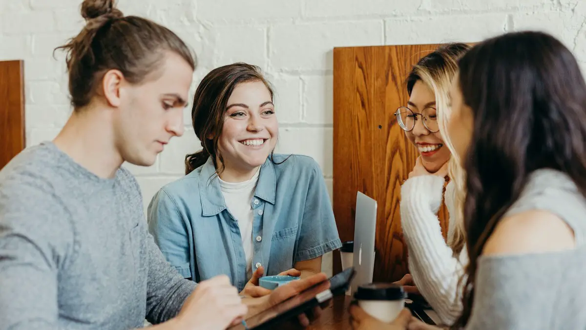 A group of friends at a coffee shop.