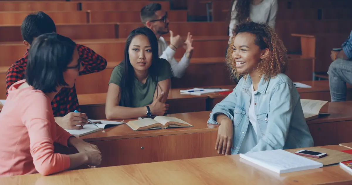 Students in a lively classroom discussion.
