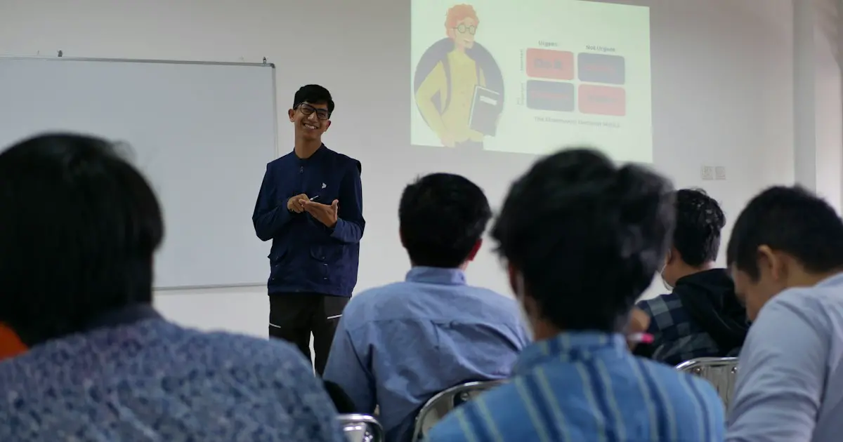 A student presenting to the class.