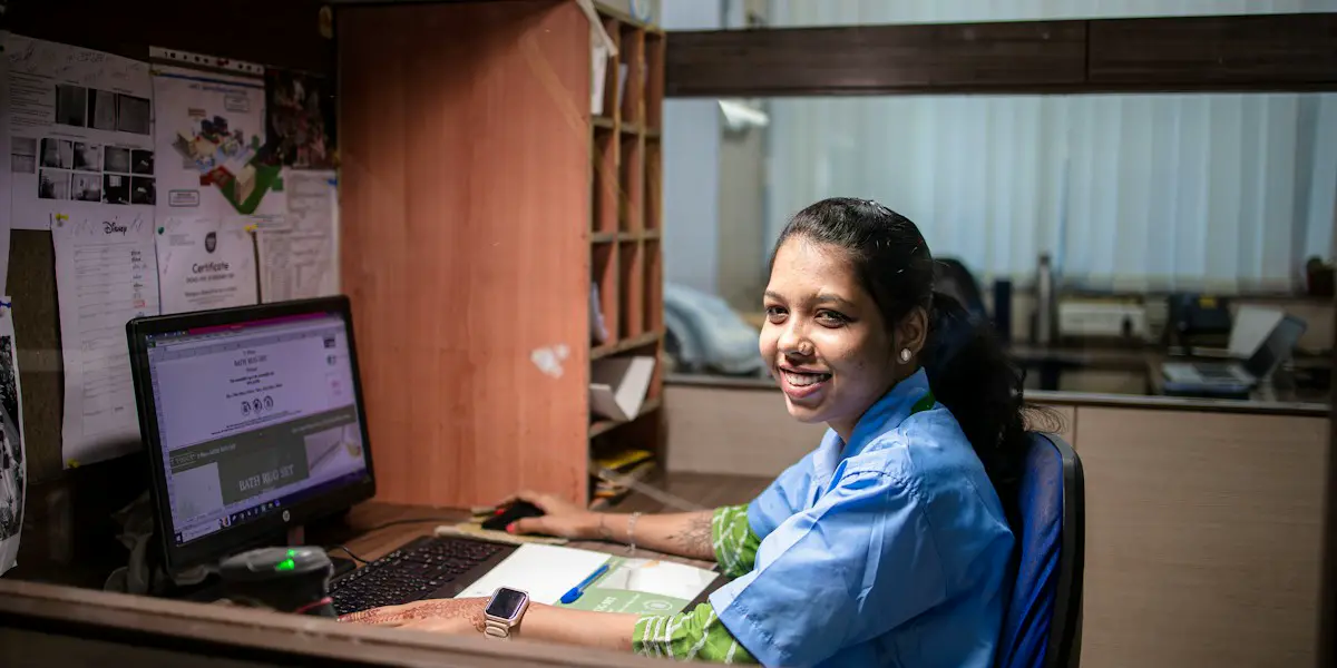 A customer support agent with a headset.